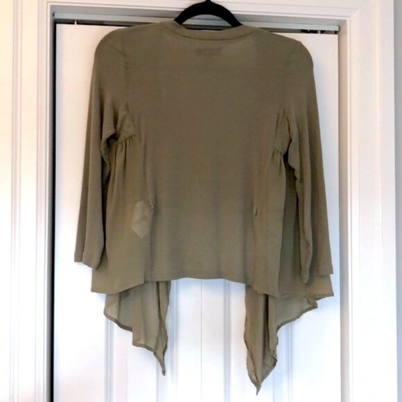 Olive Green Open Front Waterfall Cardigan with ribbed body - Picture 6 of 7